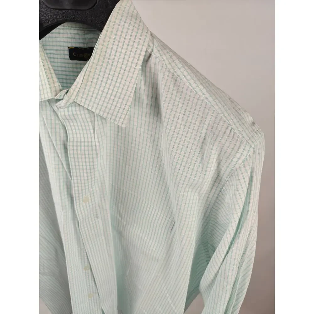 Men’s Club Room Dress Shirt White Aqua Check Size 17.5 36/37